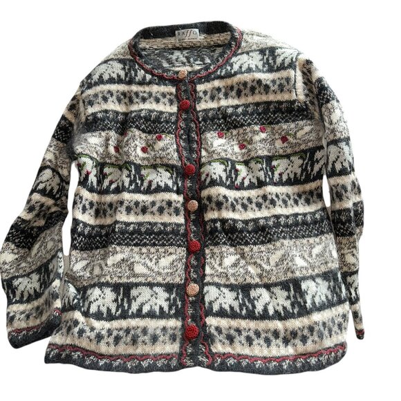 Raffo 100% Alpaca SUPER SOFT Fair Isle green red cardigan sweater XL - Picture 1 of 4